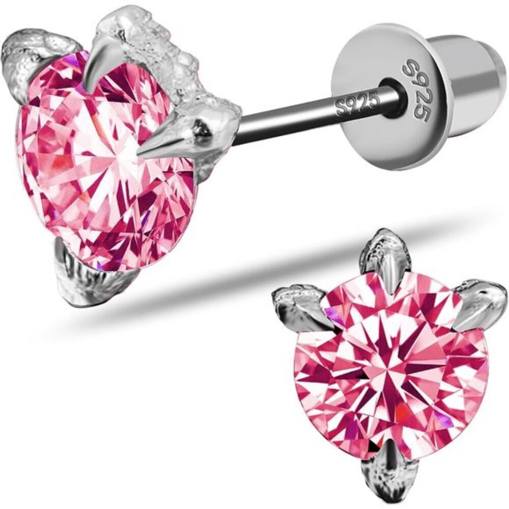 1.0ct Pink Claw Moissanite Earrings | Round Cut Stud Earrings | VVS1 | D Color